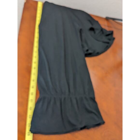 INC International Concept Peplum Blouse M Black Cold Shoulder Flutter Sleeve Top - Picture 8 of 10